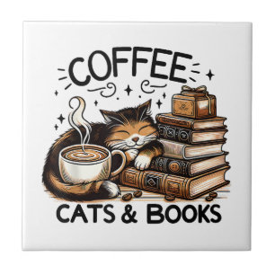 Funny Niedlich Coffee Cats Bücher Lover Gift Idee  Fliese