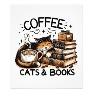 Funny Niedlich Coffee Cats Bücher Lover Gift Idee Fotodruck