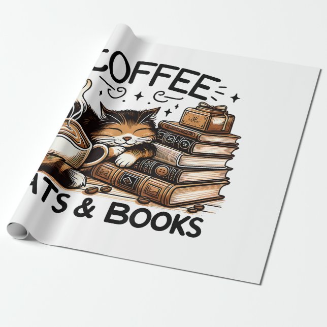Funny Niedlich Coffee Cats Bücher Lover Gift Idee  Geschenkpapier (Ungerollt)