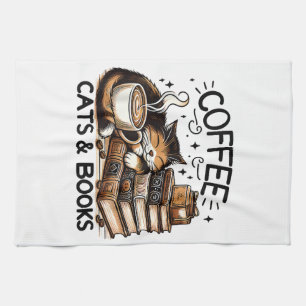 Funny Niedlich Coffee Cats Bücher Lover Gift Idee  Geschirrtuch
