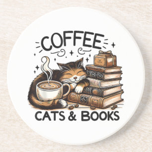Funny Niedlich Coffee Cats Bücher Lover Gift Idee  Getränkeuntersetzer