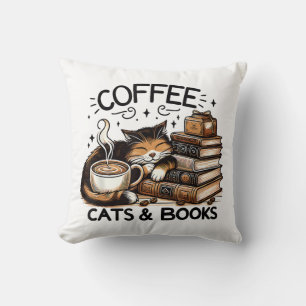 Funny Niedlich Coffee Cats Bücher Lover Gift Idee Kissen