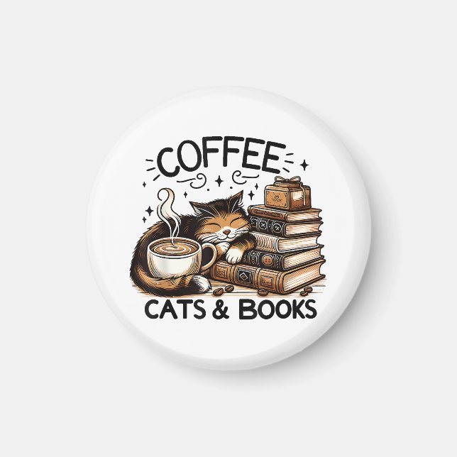 Funny Niedlich Coffee Cats Bücher Lover Gift Idee  Magnet (Vorne)