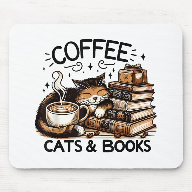 Funny Niedlich Coffee Cats Bücher Lover Gift Idee  Mousepad (Vorne)