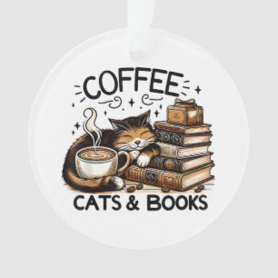 Funny Niedlich Coffee Cats Bücher Lover Gift Idee  Ornament