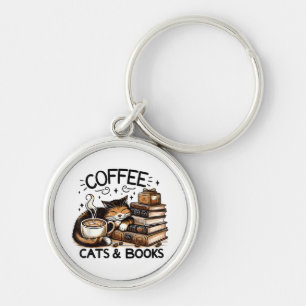 Funny Niedlich Coffee Cats Bücher Lover Gift Idee  Schlüsselanhänger