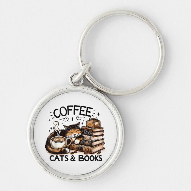 Funny Niedlich Coffee Cats Bücher Lover Gift Idee  Schlüsselanhänger (Vorne)