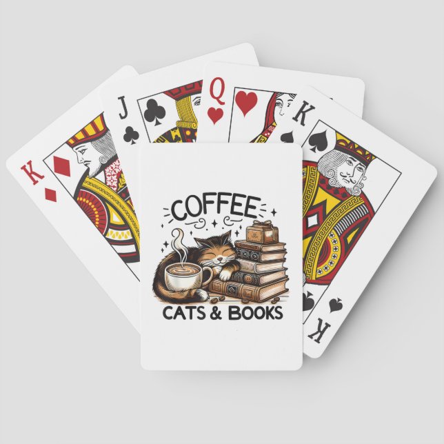 Funny Niedlich Coffee Cats Bücher Lover Gift Idee  Spielkarten (Rückseite)