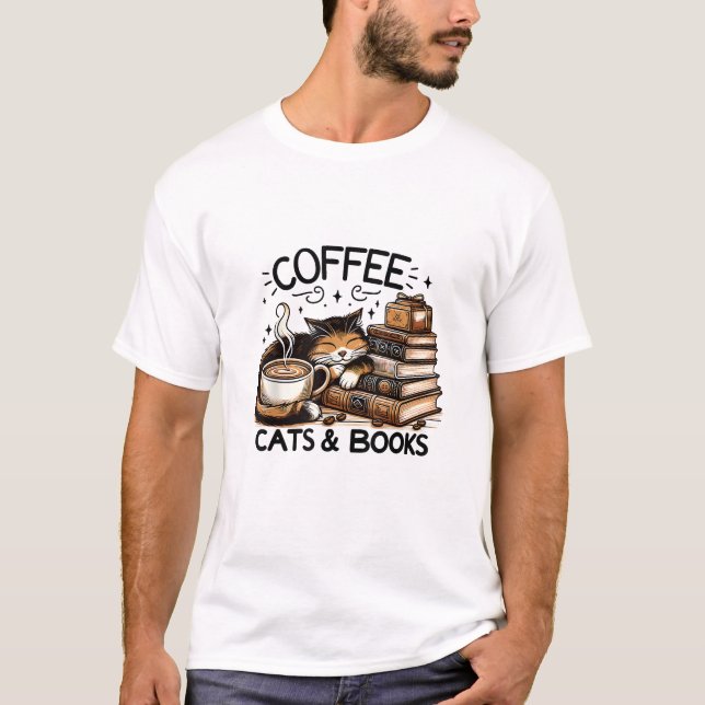 Funny Niedlich Coffee Cats Bücher Lover Gift Idee  T-Shirt (Vorderseite)