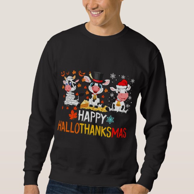 Funny Niedlich Cows Weihnachten Frohe Hallothanksm Sweatshirt (Vorderseite)