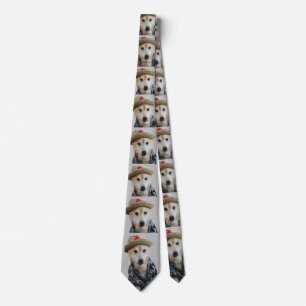 FUNNY NIEDLICH DOG DRESSED PAINTING GRAY NECK TIE KRAWATTE