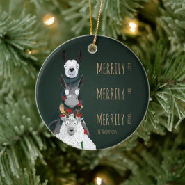Funny Niedlich Donkey, Llama & Sheep Green Keramik Ornament