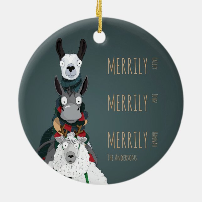 Funny Niedlich Donkey, Llama & Sheep Turquoise Keramik Ornament (Hinten)