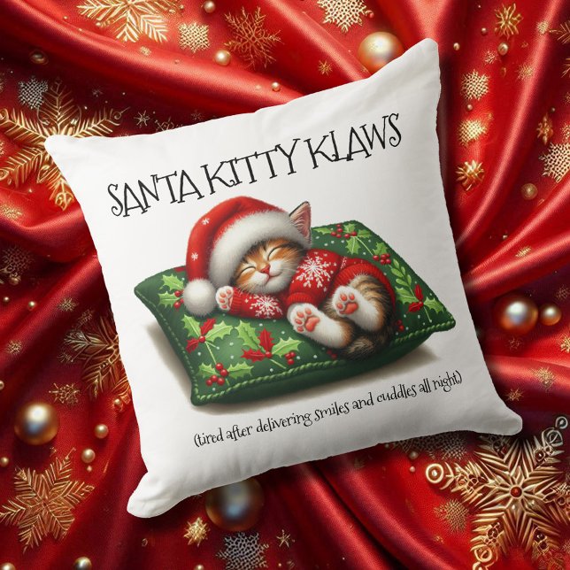 Funny Niedlich Dreaming Santa Kitty Klaws Kissen (Santa Kitty Klaws 20x20 Square Christmas Throw Pillow Cover Photo)