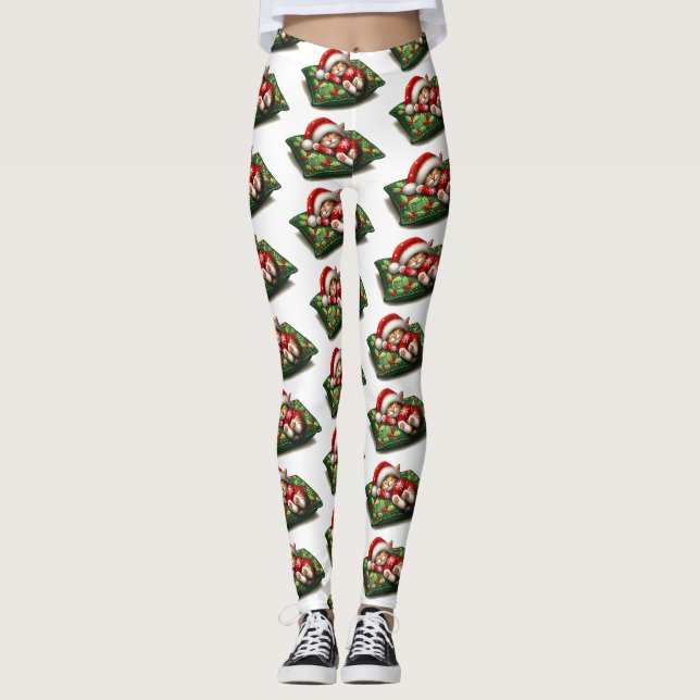 Funny Niedlich Dreaming Santa Kitty Klaws Leggings (Vorderseite)