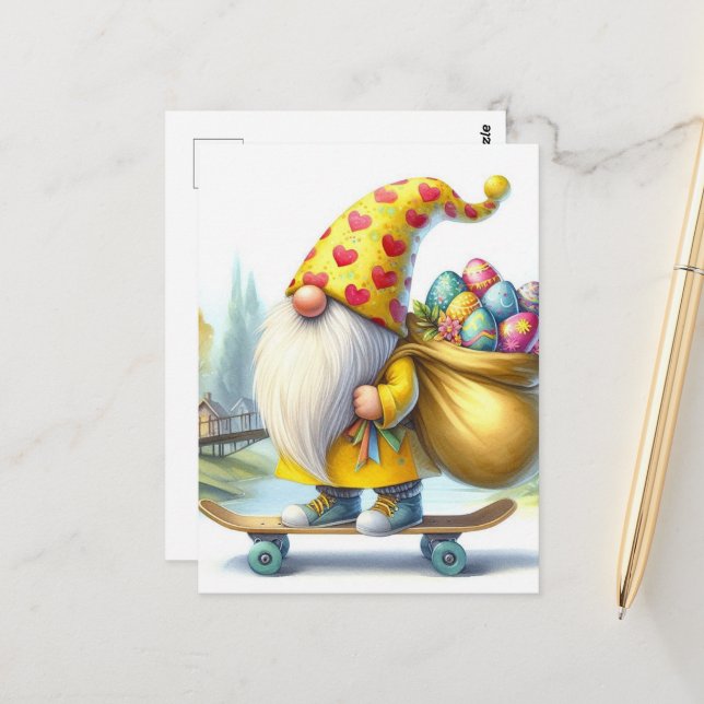 Funny Niedlich East Gnome mit Ostereiern Postkarte (Vorderseite/Rückseite Beispiel)