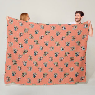 Funny Niedlich Floral Kühe tragen Hats Pattern Lac Fleecedecke
