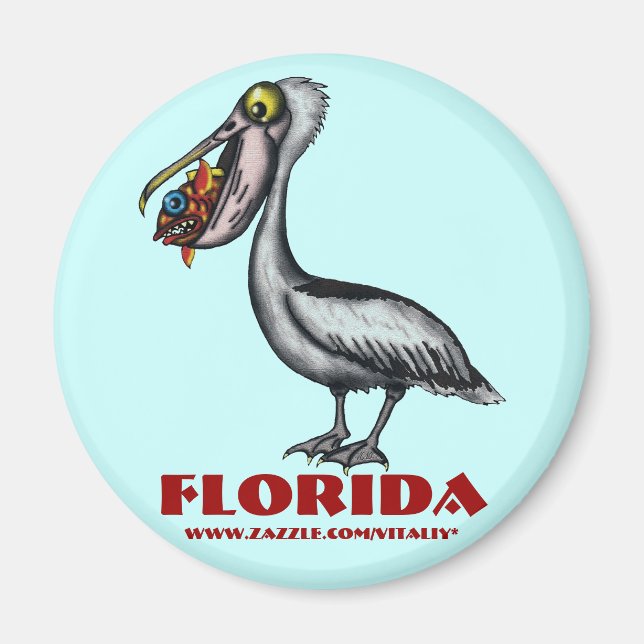 Funny niedlich Florida pelican und Fisch Magnet (Vorne)