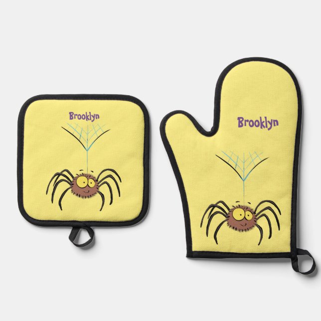 Funny niedlich fluffly spinness Cartoon Ofenhandschuh & Topflappen-Set (Vorderseite)