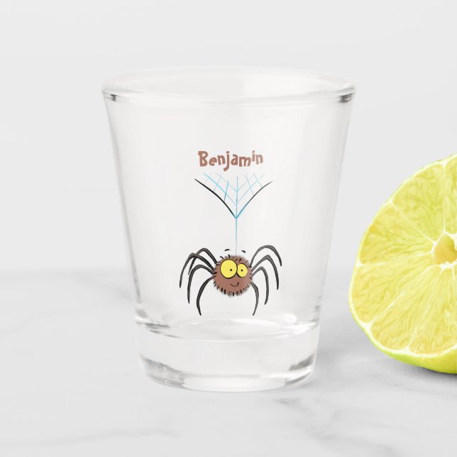 Funny niedlich fluffly spinness Cartoon Schnapsglas (Vorderseite)