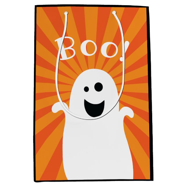 Funny Niedlich Ghost Boo Spuk Happy Halloween Part Mittlere Geschenktüte (Vorderseite)