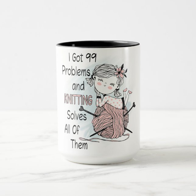 Funny Niedlich Girl Knitter Garn Tasse (Zentrum)