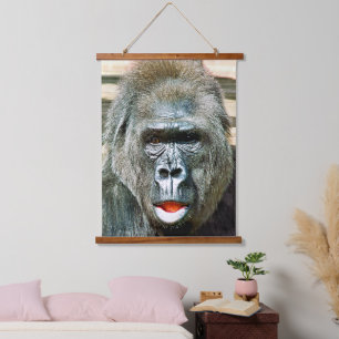 FUNNY NIEDLICH GORILLA WANDTEPPICH MIT HOLZRAHMEN