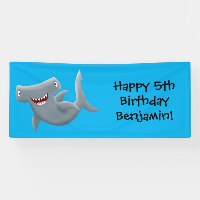 Funny niedlich Hammerhead Hai Cartoon Banner (Horizontal)