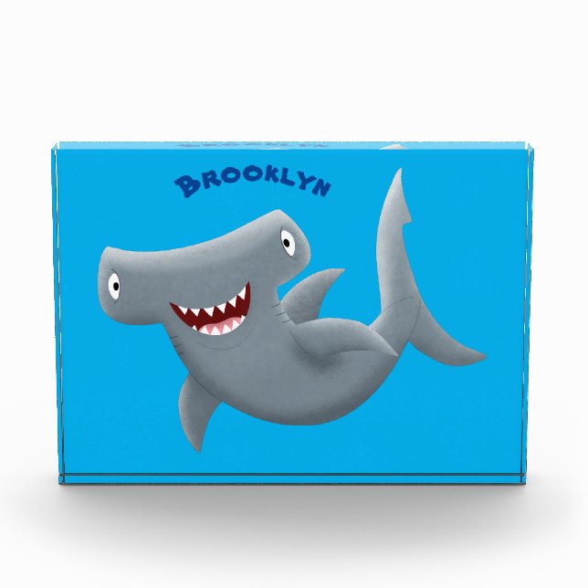 Funny niedlich Hammerhead Hai Cartoon Fotoblock (Vorderseite)