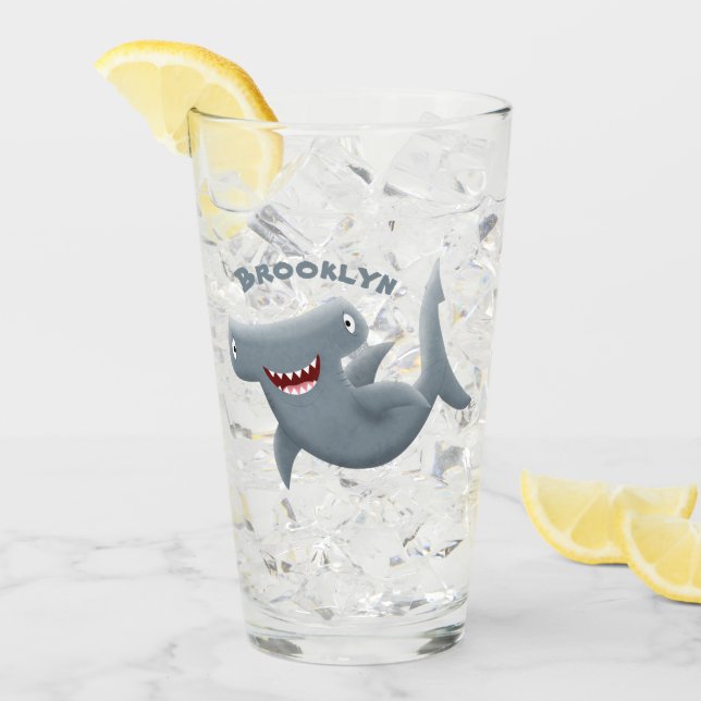 Funny niedlich Hammerhead Hai Cartoon Glas (Vorderseite Ice)