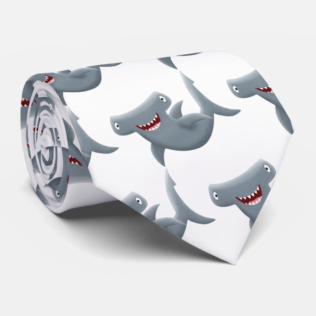 Funny niedlich Hammerhead Hai Cartoon Krawatte (Gerollt)