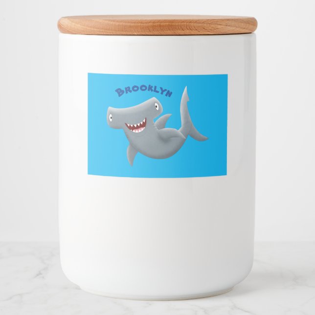 Funny niedlich Hammerhead Hai Cartoon Lebensmitteletikett (Vorderseite)