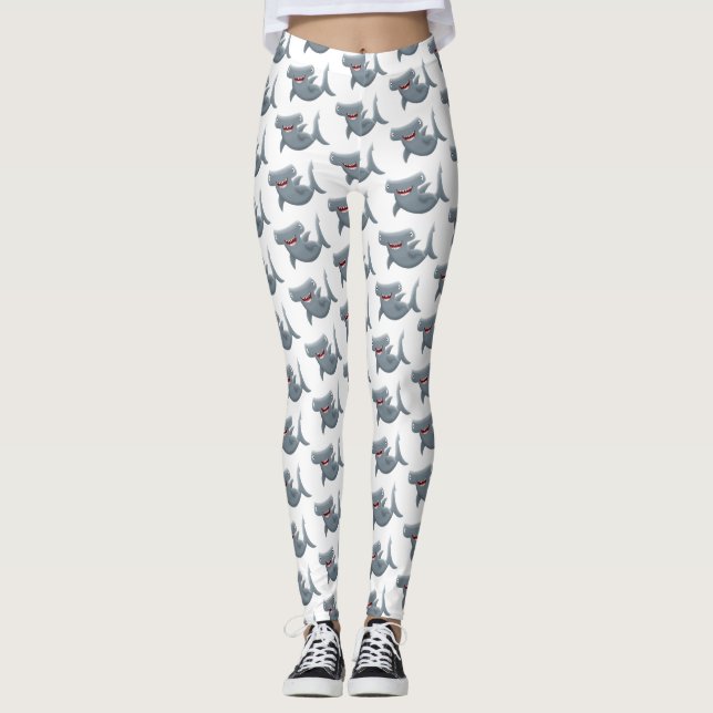 Funny niedlich Hammerhead Hai Cartoon Leggings (Vorderseite)