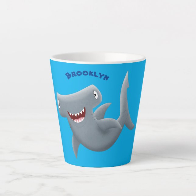 Funny niedlich Hammerhead Hai Cartoon Milchtasse (Vorderseite)