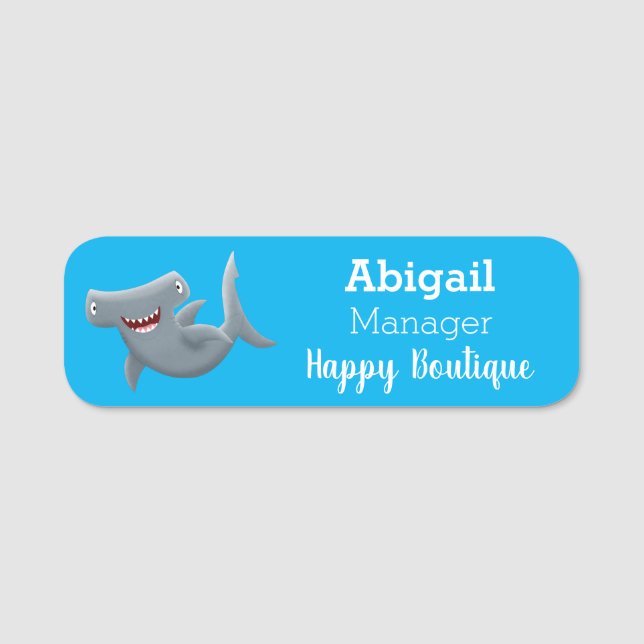 Funny niedlich Hammerhead Hai Cartoon Namensschild (Vorderseite)
