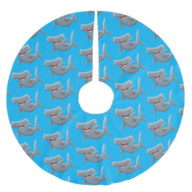 Funny niedlich Hammerhead Hai Cartoon Polyester Weihnachtsbaumdecke (Vorderseite)