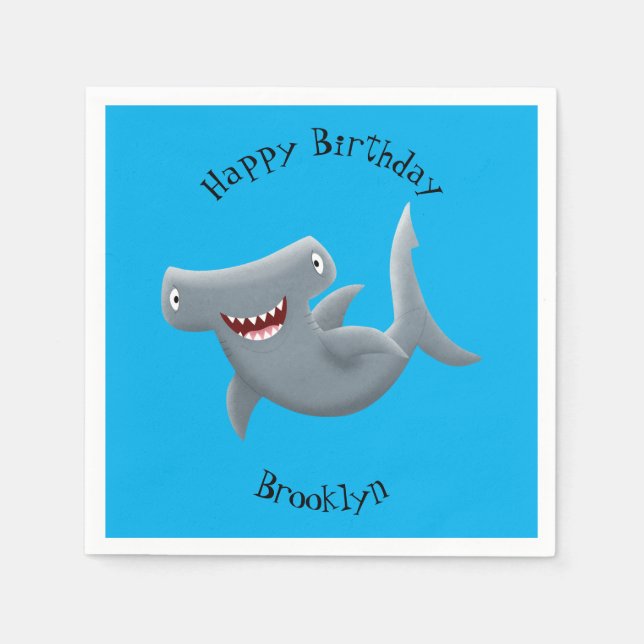 Funny niedlich Hammerhead Hai Cartoon Serviette (Vorderseite)