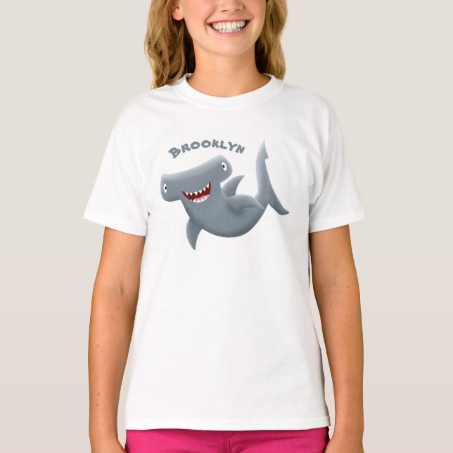 Funny niedlich Hammerhead Hai Cartoon T-Shirt (Vorderseite)