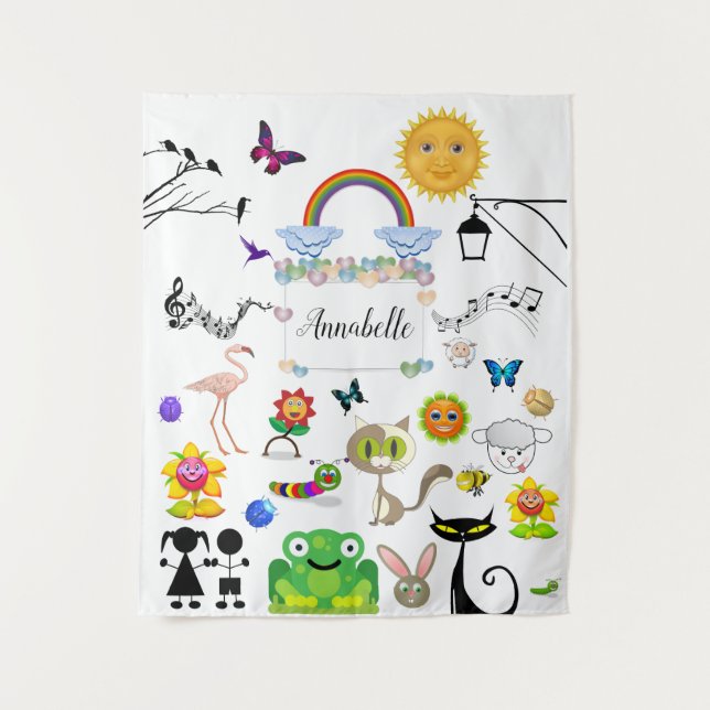Funny Niedlich Happy Cartoon Characters Personaliz Wandteppich (Vorderseite)
