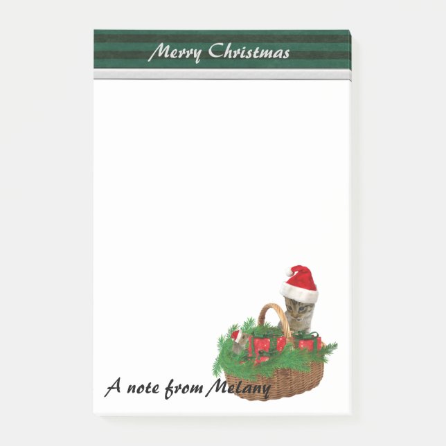 Funny niedlich Holiday Santa Cat & Maus Monogramm Post-it Klebezettel (Vorderseite)
