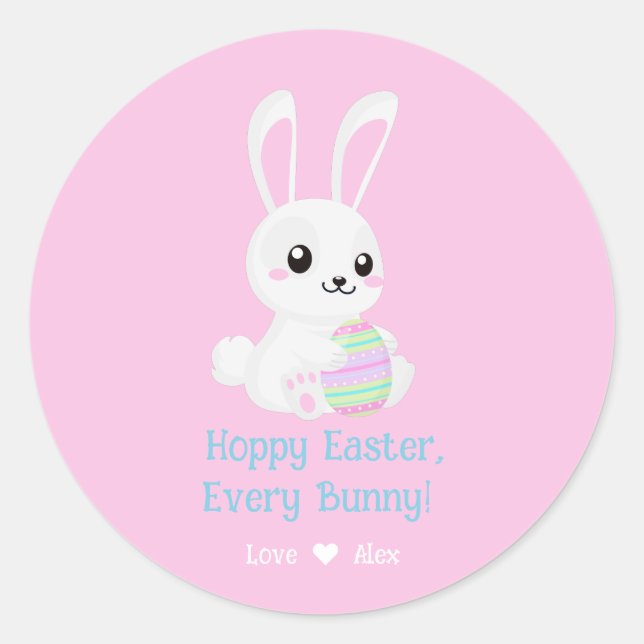 Funny Niedlich Hoppe Ostern Jeden sonnigen Rosa Runder Aufkleber (Vorderseite)
