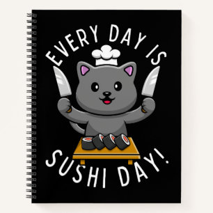 Funny Niedlich Koch Cat Jeden Tag ist Sushi Day Notizbuch