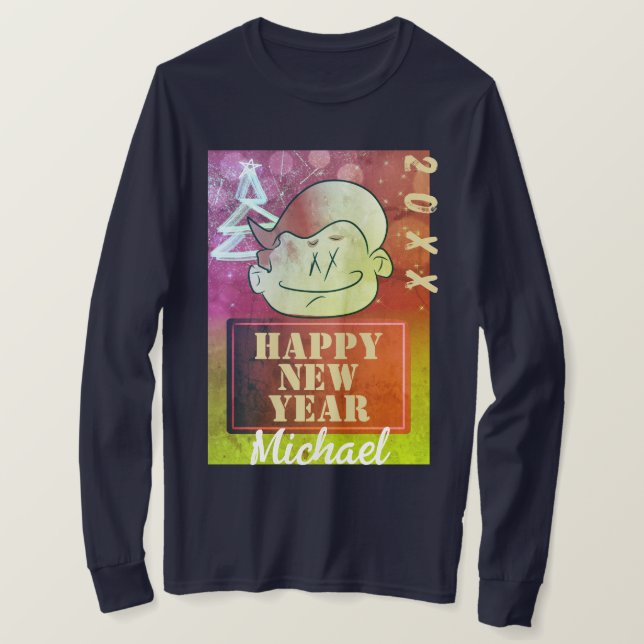 Funny Niedlich Little Cartoon Junge Happy New Year T-Shirt (Design vorne)