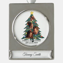 Funny, Niedlich, Modernes Foto Weihnachten Banner-Ornament Silber