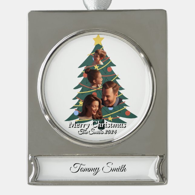 Funny, Niedlich, Modernes Foto Weihnachten Banner-Ornament Silber (Vorderseite)