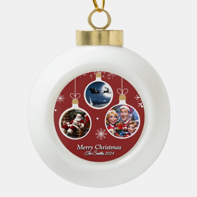 Funny, Niedlich, Modernes Foto Weihnachten Keramik Kugel-Ornament (Vorderseite)