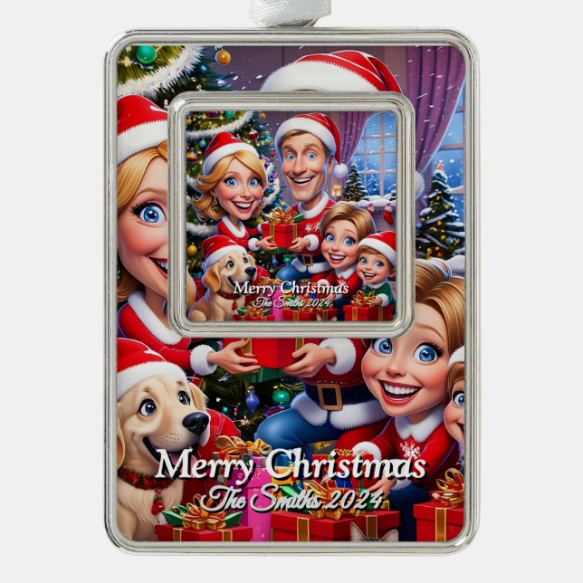 Funny, Niedlich, Modernes Foto Weihnachten Rahmen-Ornament Silber (Vorderseite)