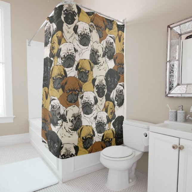 Funny Niedlich Mops Bulldog Pattern Duschvorhang (Beispiel)