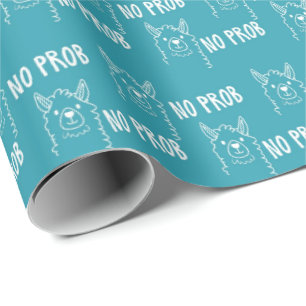 Funny Niedlich No Prob Llama Pattern Blau Geschenkpapier