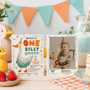 Funny Niedlich One Albern Gans Erster Geburtstag F Einladung